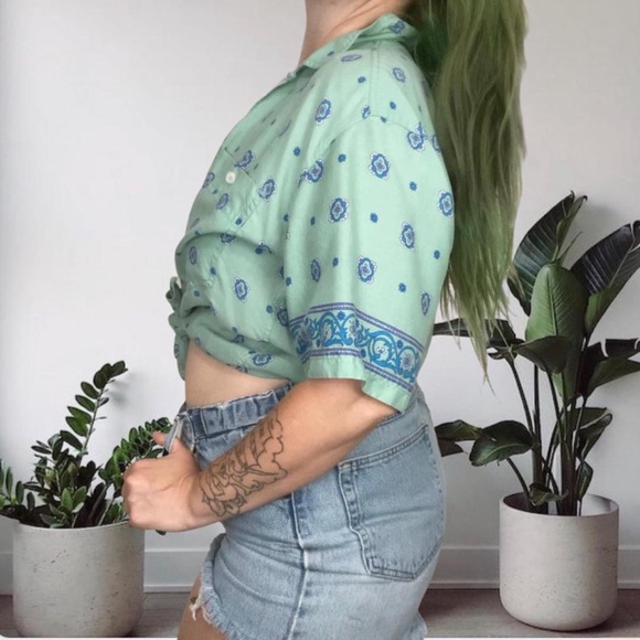 Liz & Co Vintage 90's Paisley Oversized Button Up Mint Green Small - Picture 4 of 9
